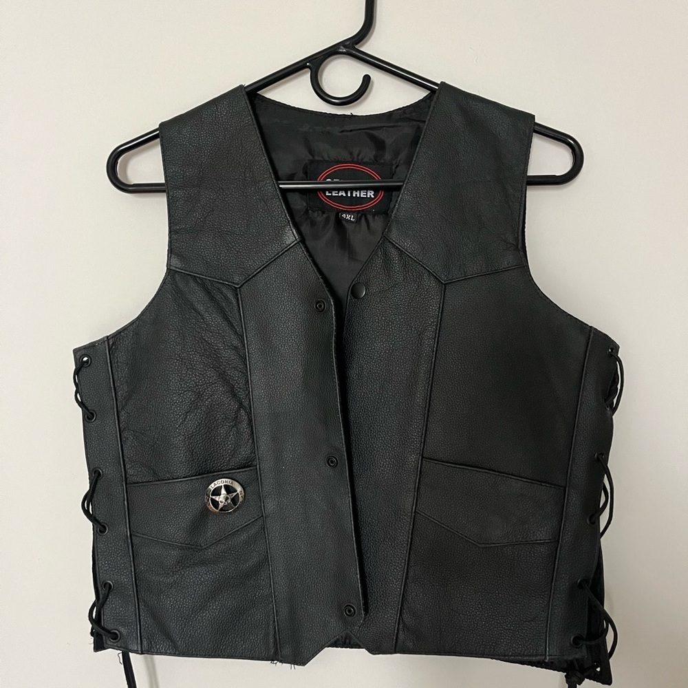 Black Leather Vest with Star Badge